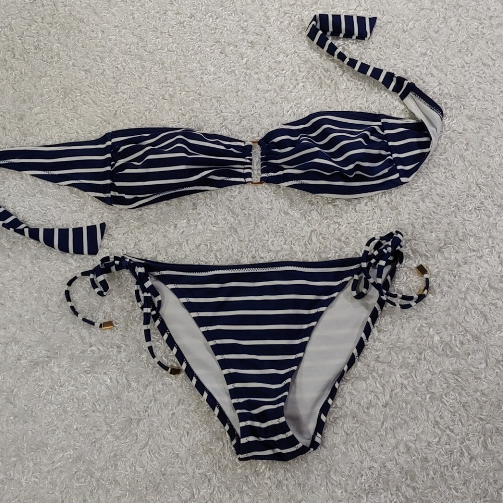 Aldo Navy Blue Striped Bikini Set
